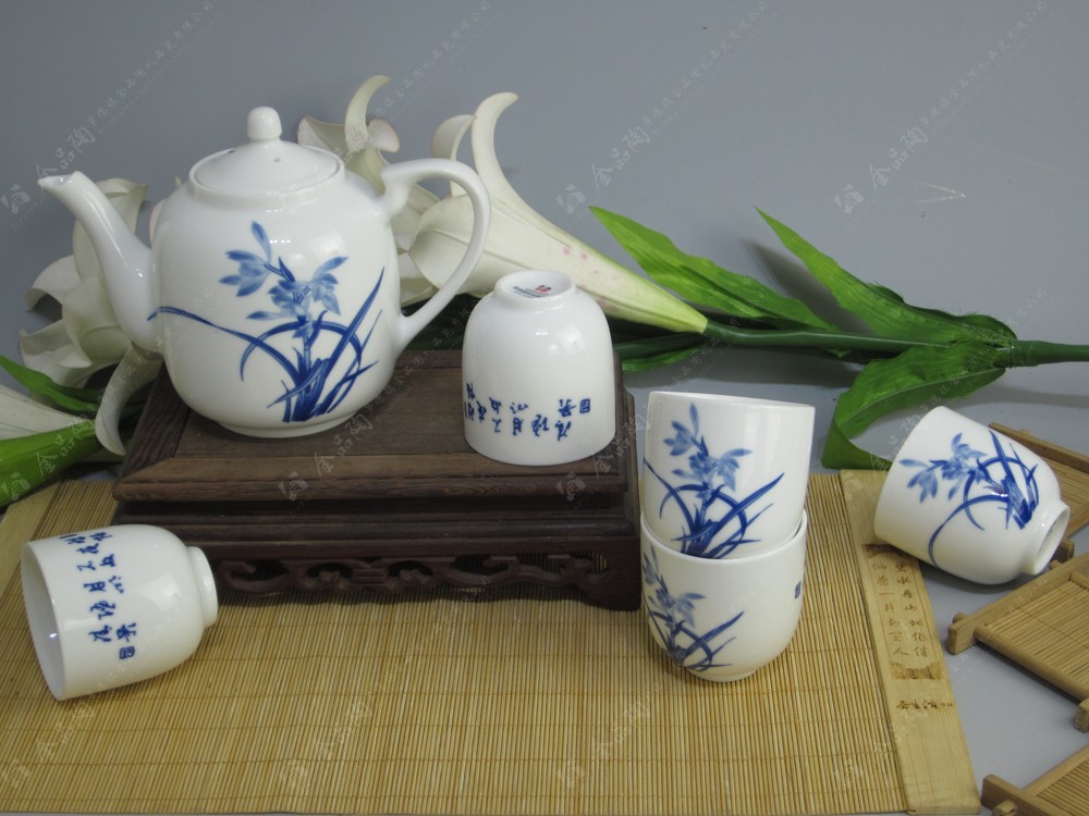 7頭青花茶具--蘭花